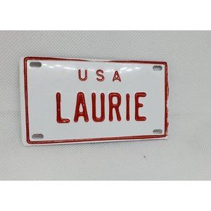 U.S.A Laurie Personalized White Red Collectible Mini License Bicycle Bike Plate
